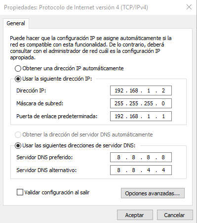 IP manual en Windows 10