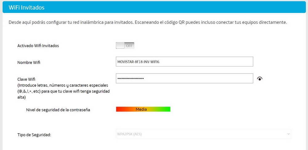 Configuración final del WiFi de invitados del router de Movistar